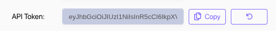 The API Token row in the Callaba dashboard with the Copy button next to the JWT token.